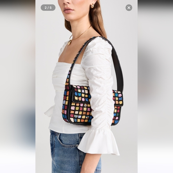 Staud NWOT Tommy Beaded Shoulder Bag In Dance Floor Glass Beads Leather Piping - Picture 2 of 16